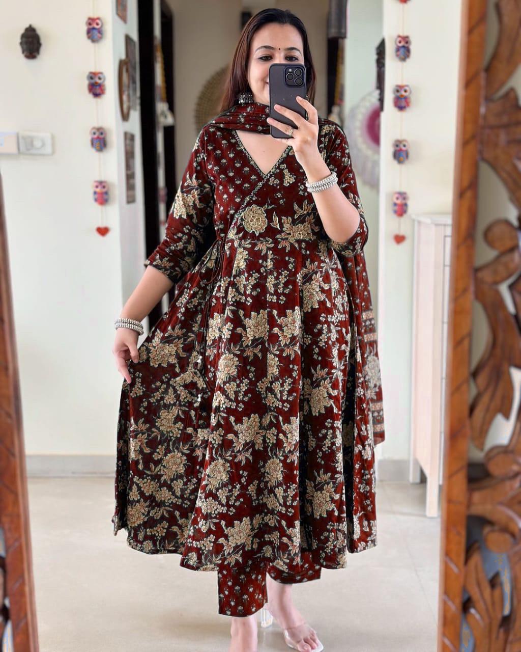 Vibrant Purple Angrakha Anarkali Kurta Set for Women - Traditional Style