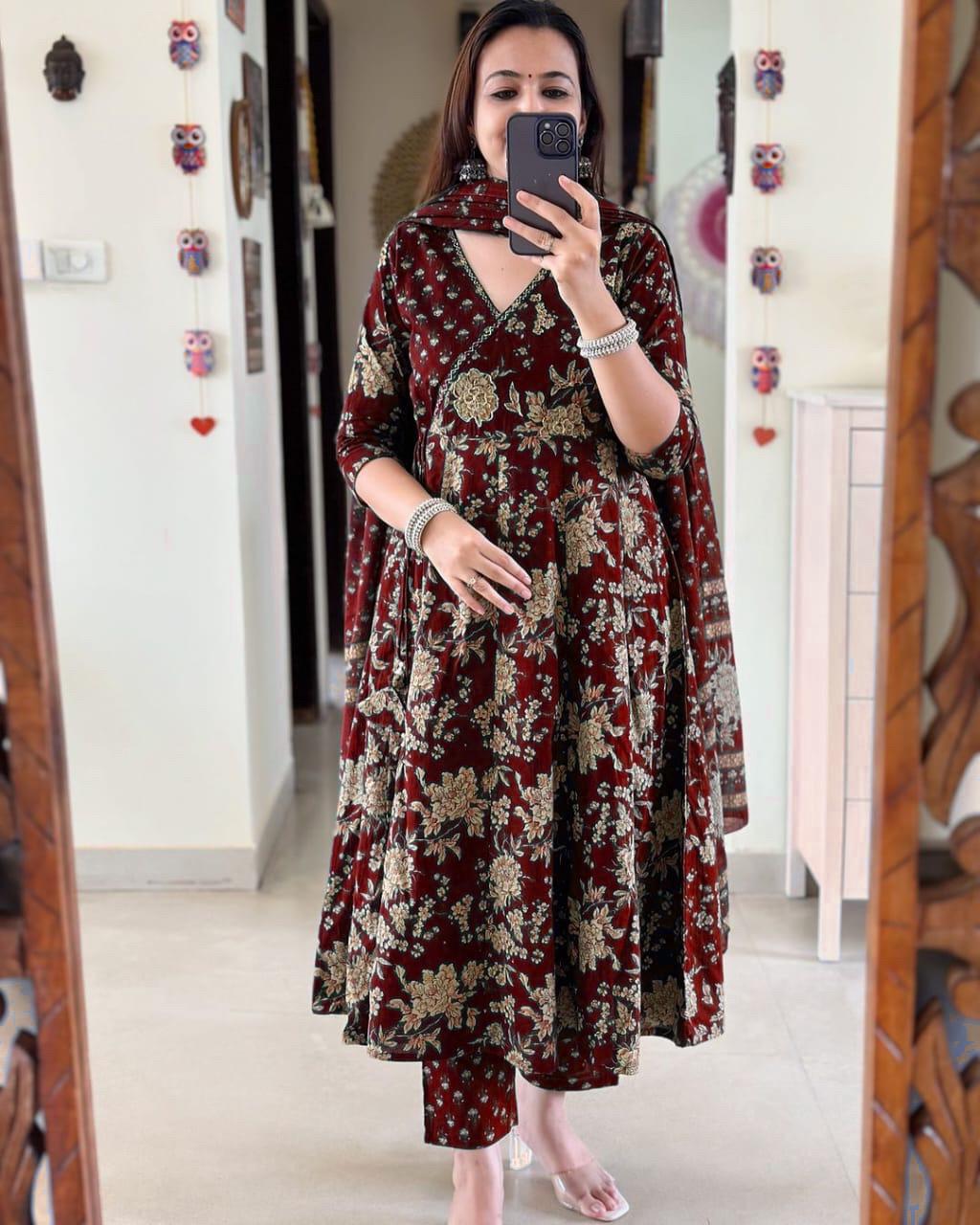 Vibrant Purple Angrakha Anarkali Kurta Set for Women - Traditional Style