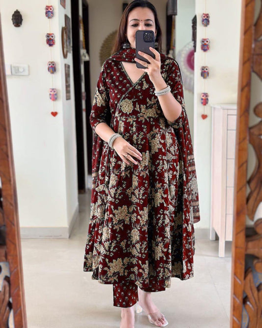 Vibrant Purple Angrakha Anarkali Kurta Set for Women - Traditional Style