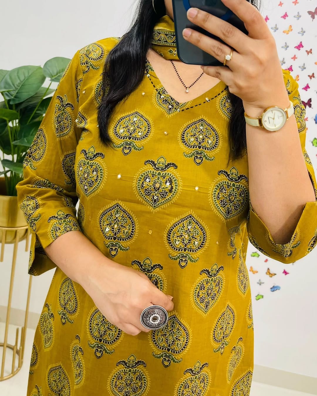 Biba Mustard Yellow Printed Cotton Suit Set: Breathable, Elegant, and Comfortable Ethnic Wear