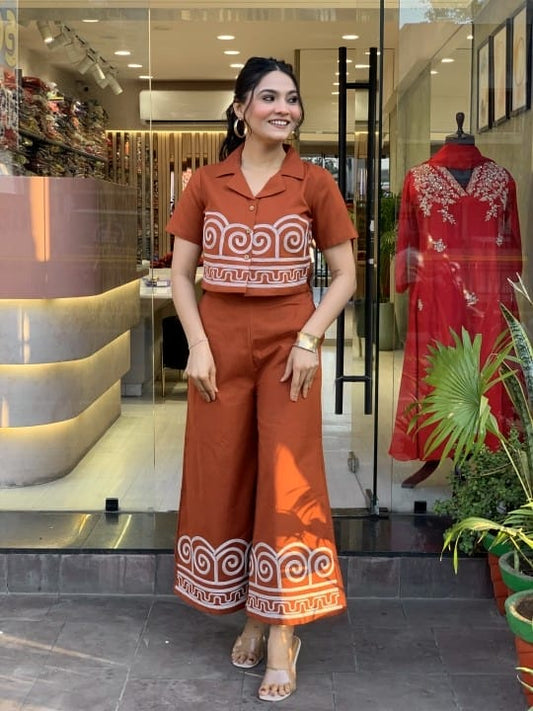 Elegant Women's Embroidered Cotton Cord Set: Stylish Two-Piece Casual Outfit