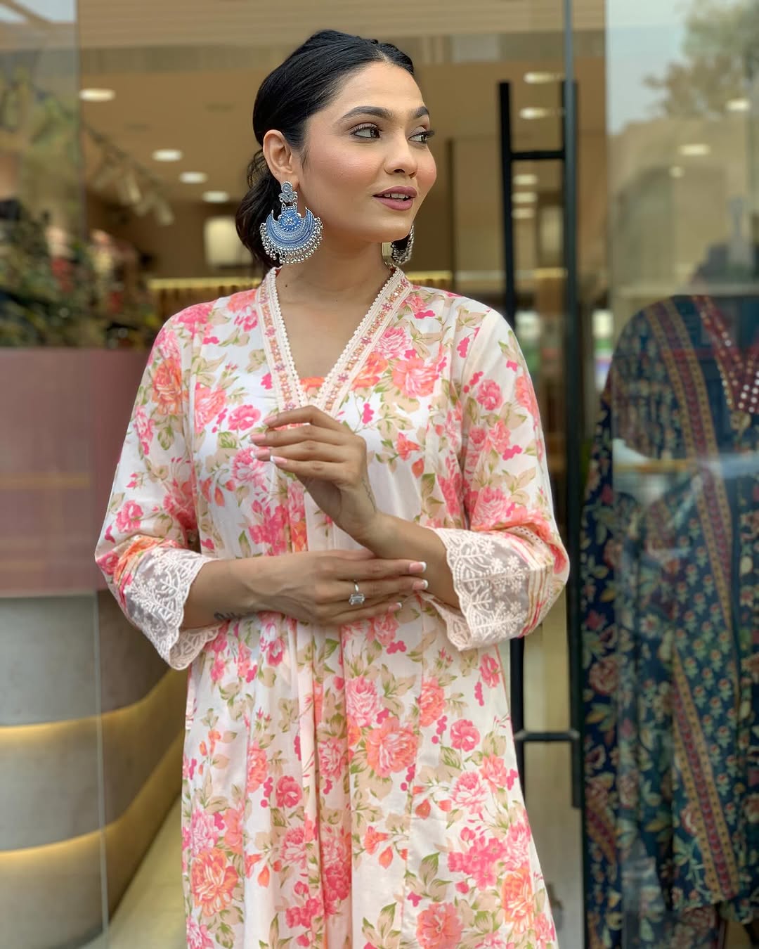 Elegant Floral Print Pure Cotton Ethnic Kurta Set with Attached Dupatta