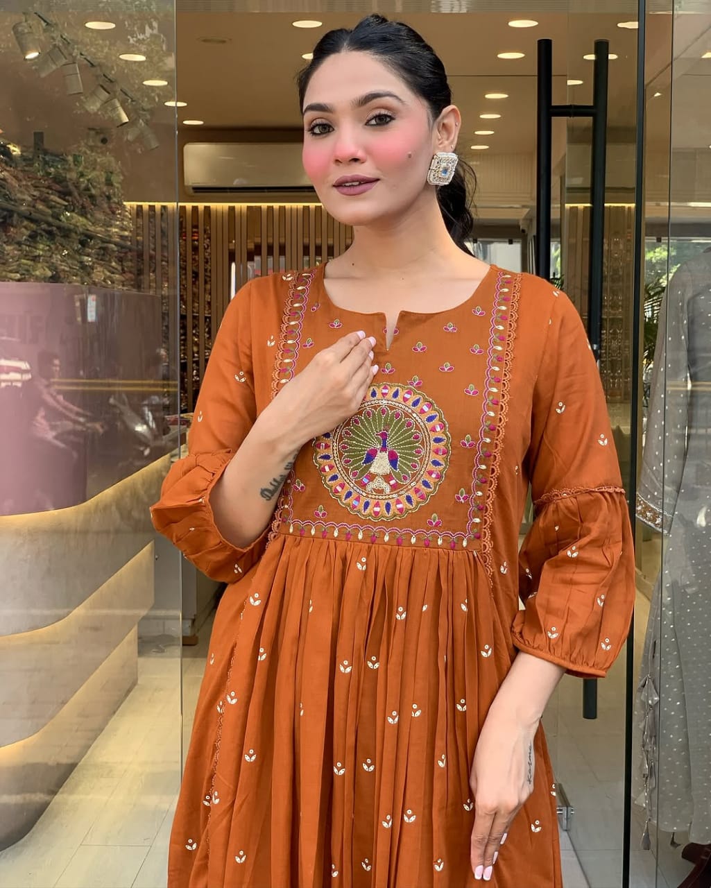 Elegant Rust Brown Floor-Length Anarkali Suit with Exquisite Embroidery & Dupatta