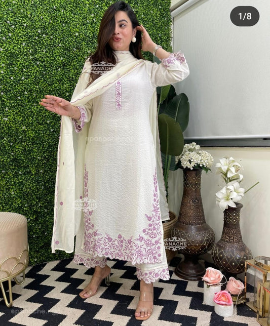 Elegant Off-White Lavender Embroidered Lawn Suit for Women - Breathable Comfort