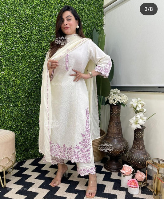 Elegant Off-White Lavender Embroidered Lawn Suit for Women - Breathable Comfort