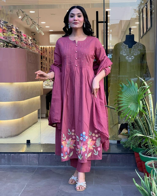 Elegant Rosewood Flared Kurta for Women, Intricate Front Detailing, Premium Comfort Fabric