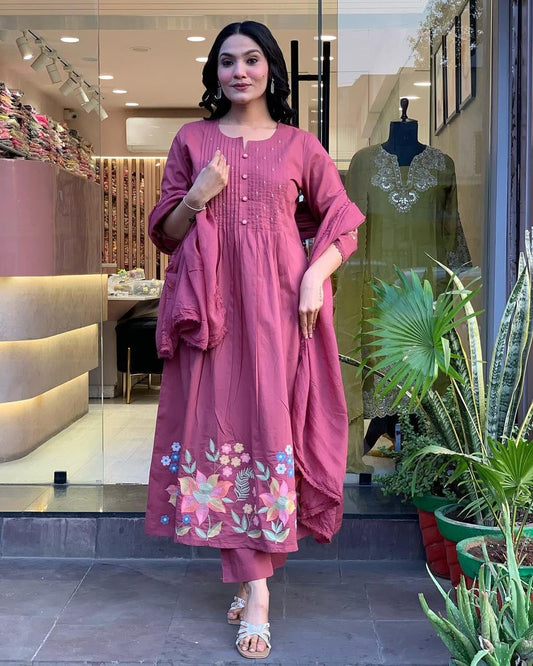 Elegant Rosewood Flared Kurta for Women, Intricate Front Detailing, Premium Comfort Fabric