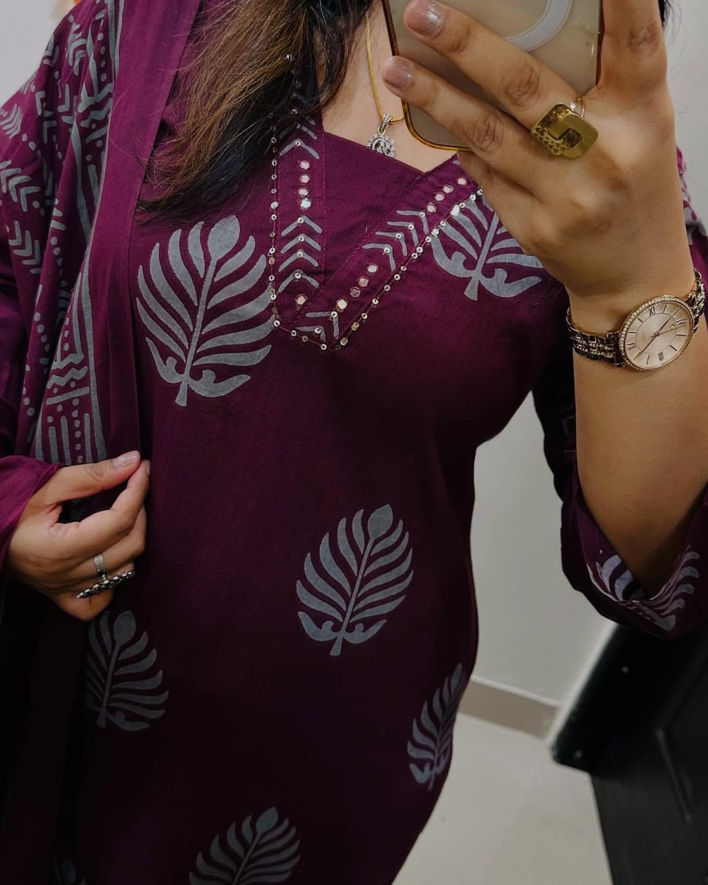 Biba Rich Maroon Cotton Kurta Set: Ethnic Block Print, Comfortable, Matching Dupatta