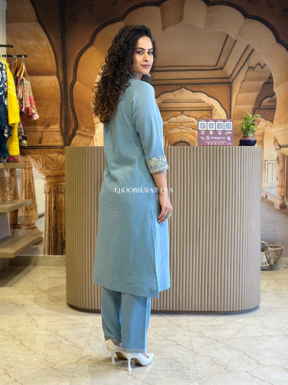 Biba Grace Blue Embroidered Kurta: Elegant Women's Traditional Indian Tunic Dress