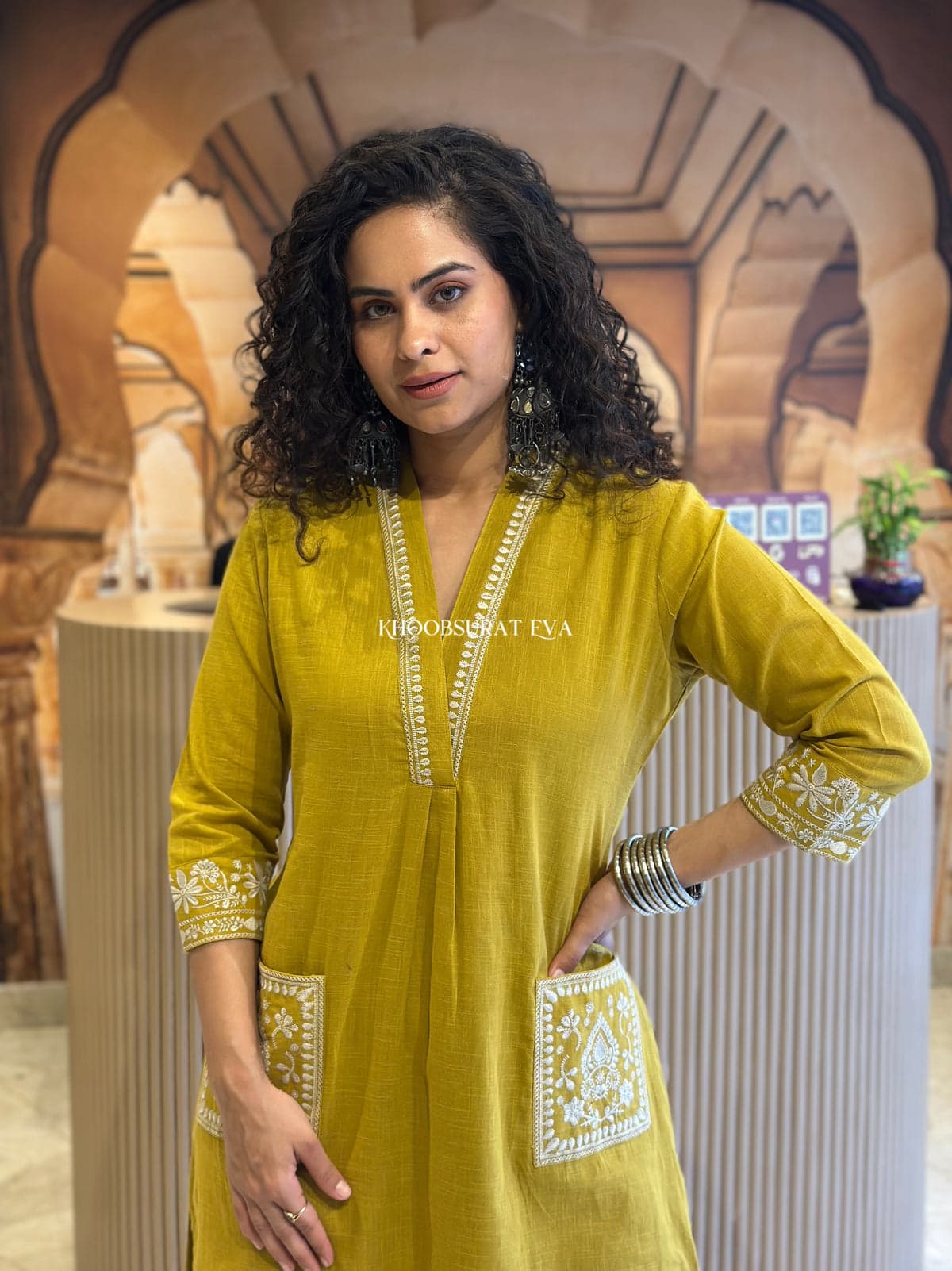 Elegant Mustard Biba Kurta: Traditional Indian Tunic, Modern Style, Comfortable Fit