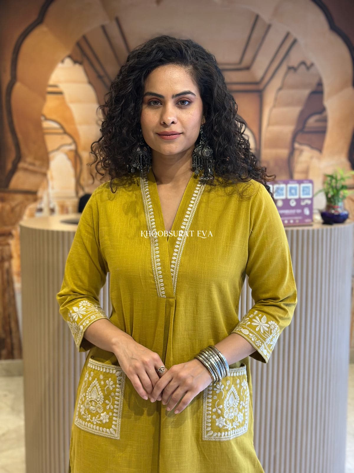 Elegant Mustard Biba Kurta: Traditional Indian Tunic, Modern Style, Comfortable Fit