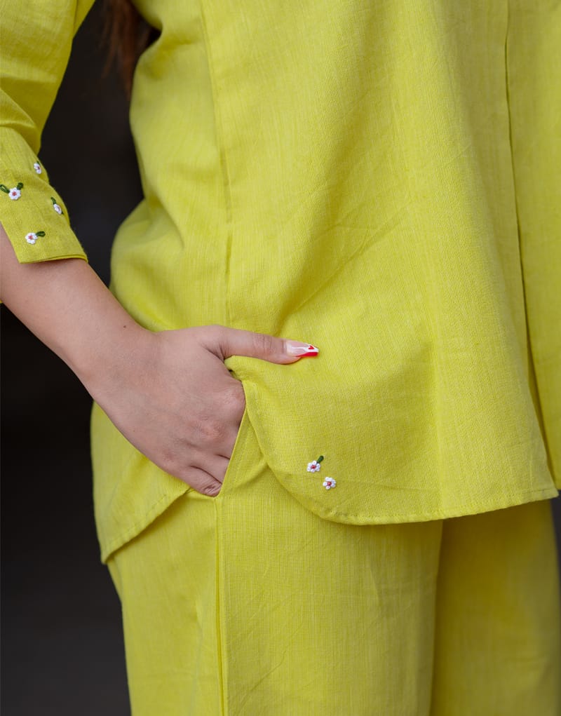 Vibrant Lemon Yellow Flex Cotton Co-ord Set for Women - Stylish & Comfortable