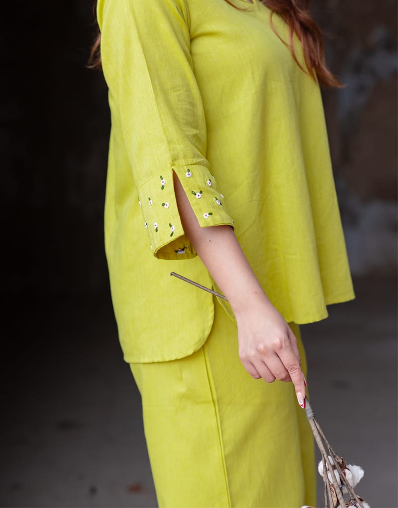 Vibrant Lemon Yellow Flex Cotton Co-ord Set for Women - Stylish & Comfortable