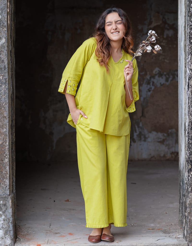 Vibrant Lemon Yellow Flex Cotton Co-ord Set for Women - Stylish & Comfortable