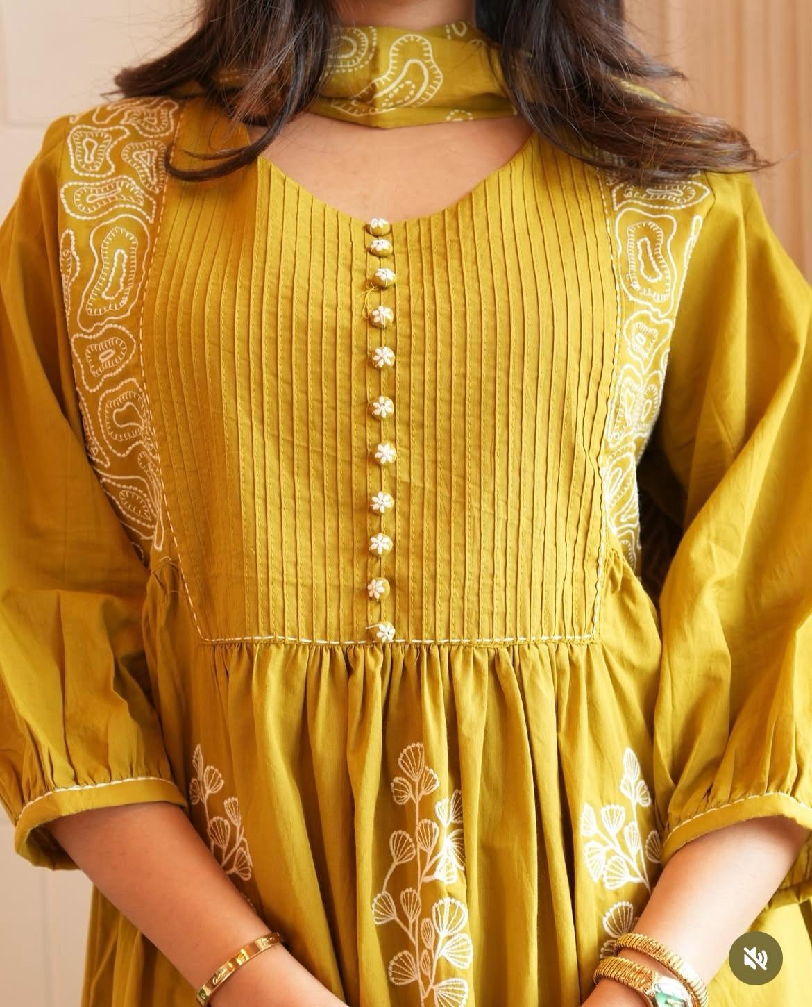 Elegant Mustard Yellow Embroidered Cotton Kurta Set with Dupatta for Women