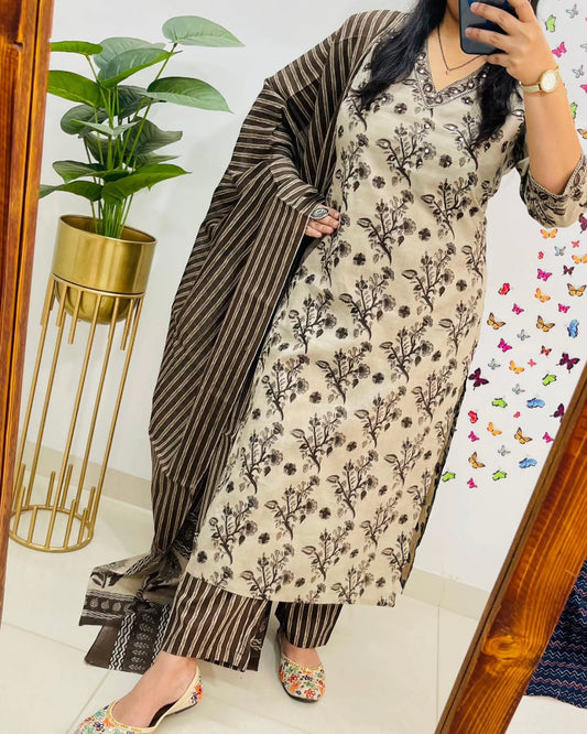 Poorvi's Elegant Brown Cotton Kurta Set: Breathable, Stylish, All-Day Comfort Wear