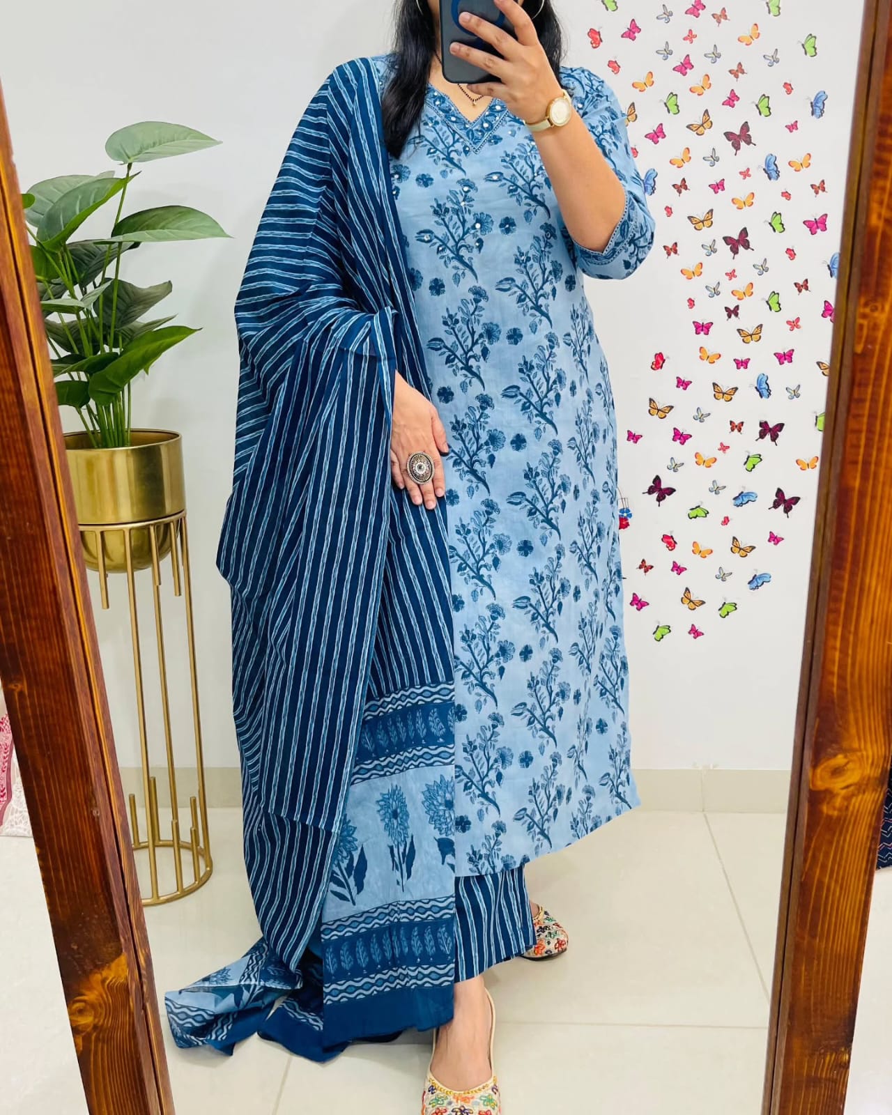 Elegant Blue Cotton Kurta Set for Women - Comfortable Ethnic Wear