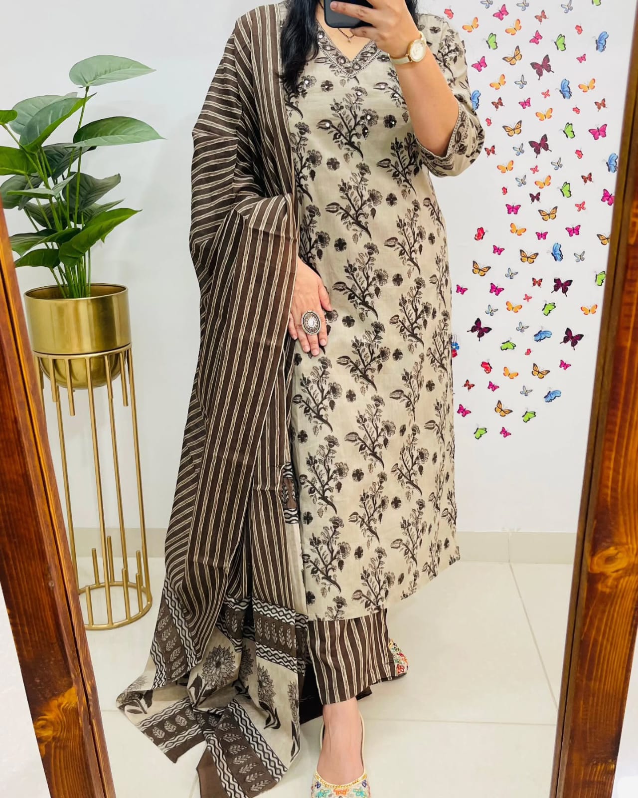 Poorvi's Elegant Brown Cotton Kurta Set: Breathable, Stylish, All-Day Comfort Wear