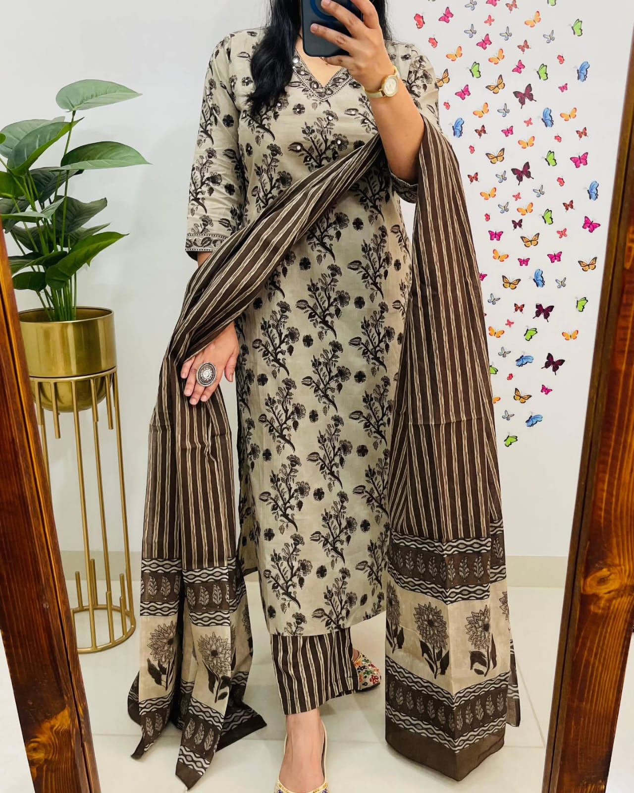 Poorvi's Elegant Brown Cotton Kurta Set: Breathable, Stylish, All-Day Comfort Wear