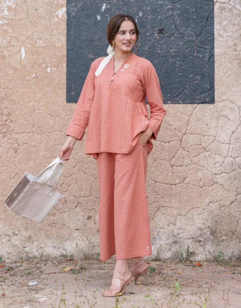 Chic Coral Co-Ord Set for Women: Stylish, Comfortable, Versatile, Two-Piece Outfit