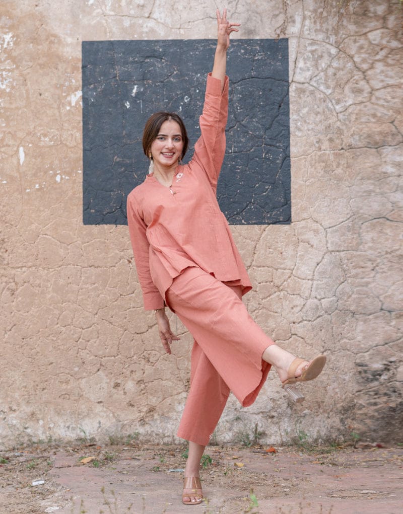 Chic Coral Co-Ord Set for Women: Stylish, Comfortable, Versatile, Two-Piece Outfit