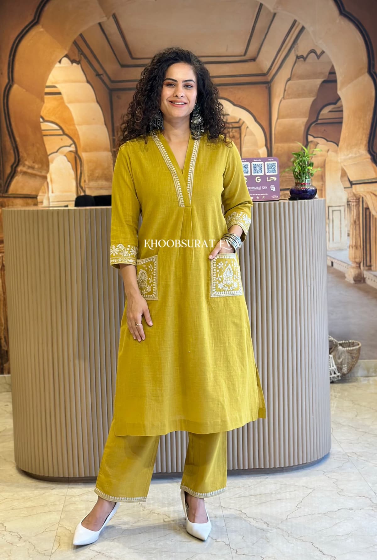 Elegant Mustard Biba Kurta: Traditional Indian Tunic, Modern Style, Comfortable Fit
