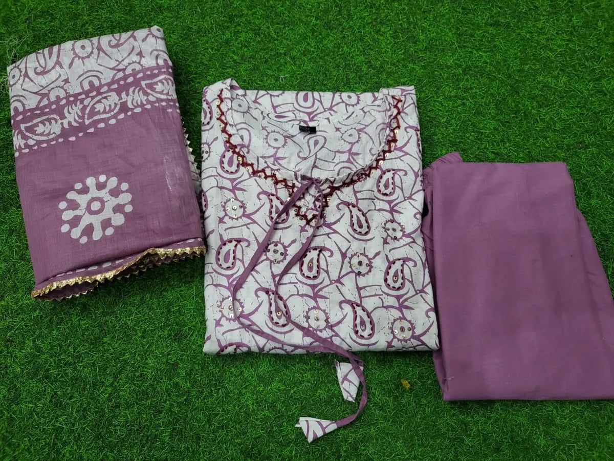Elegant Lavender Pure Cotton Kurta Set, Breathable Comfort, Stylish Ethnic Wear