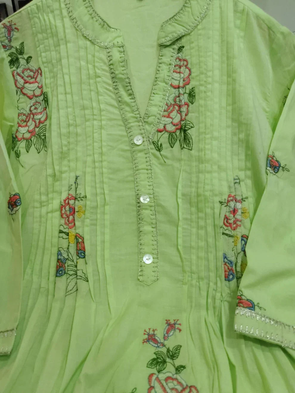 Light Green Mulmul Cotton A-Line Kurta Set with Plazo - Comfortable & Stylish