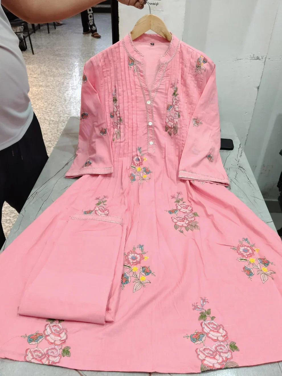 Soft Pink Mulmul Cotton A-Line Kurta & Plazo Set for Women