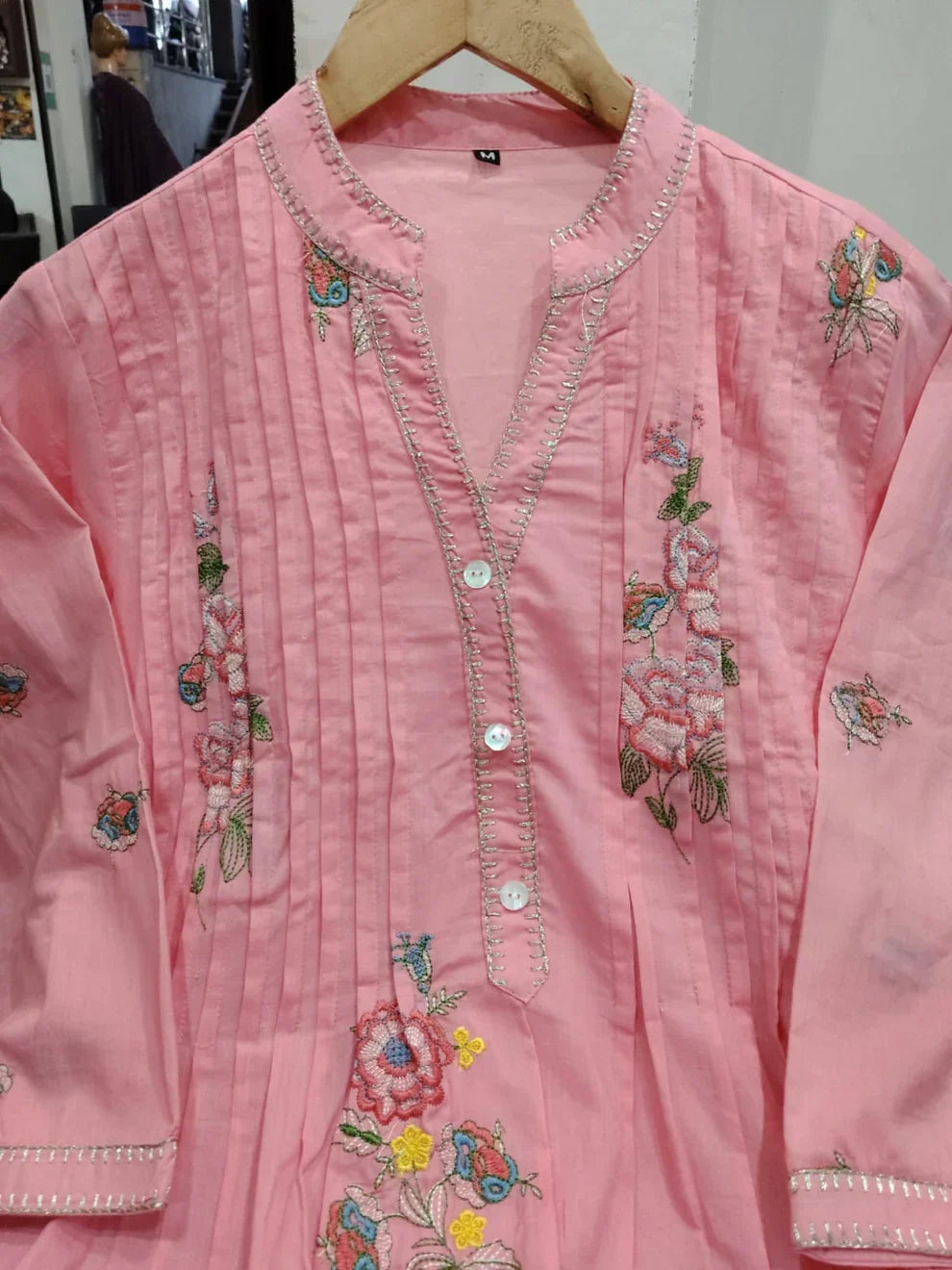 Soft Pink Mulmul Cotton A-Line Kurta & Plazo Set for Women