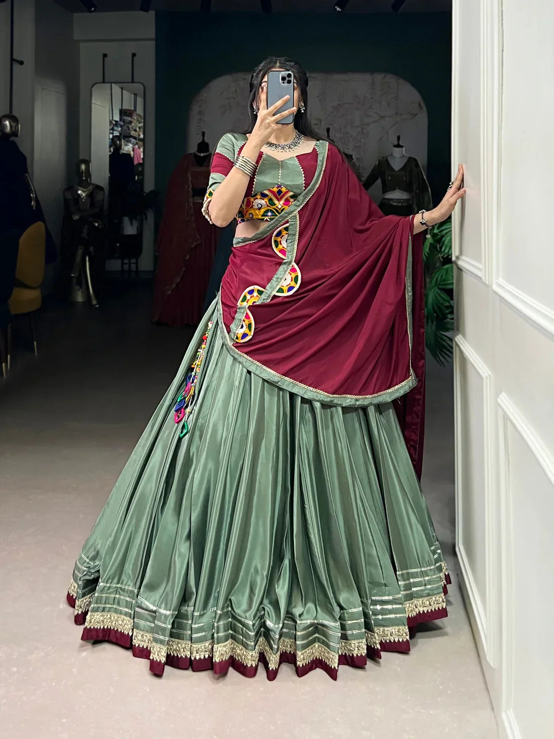 ColorCraze Sequins Thread Embroidery Gotta Patti Lace Lehenga choli