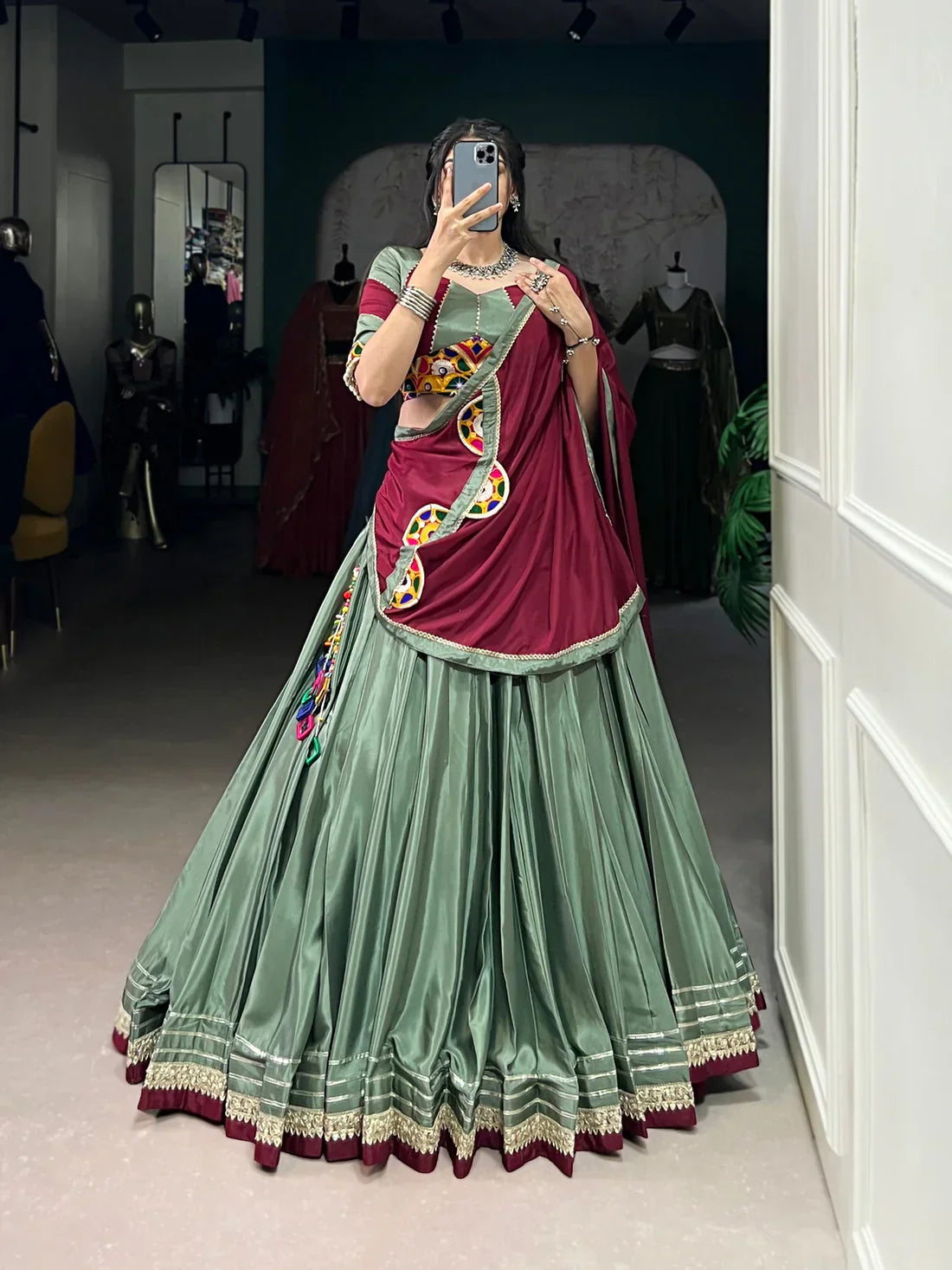 ColorCraze Sequins Thread Embroidery Gotta Patti Lace Lehenga choli