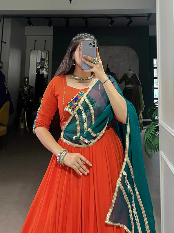 Garba Glow Rayon comfort, Gamthi art Lehenga Choli