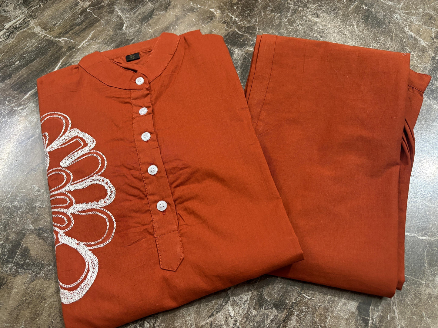Vibrant Orange Pure Cotton Embroidered Kurta Pant Set for Women